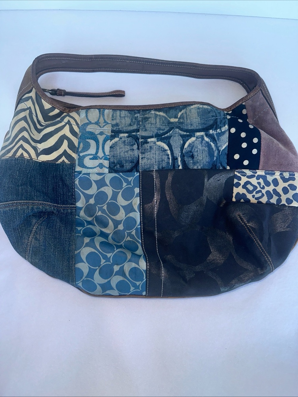 Coach Indigo Denim Blue Patchwork Ergo XL Hobo Handbag Purse Bag - Picture 7 of 17